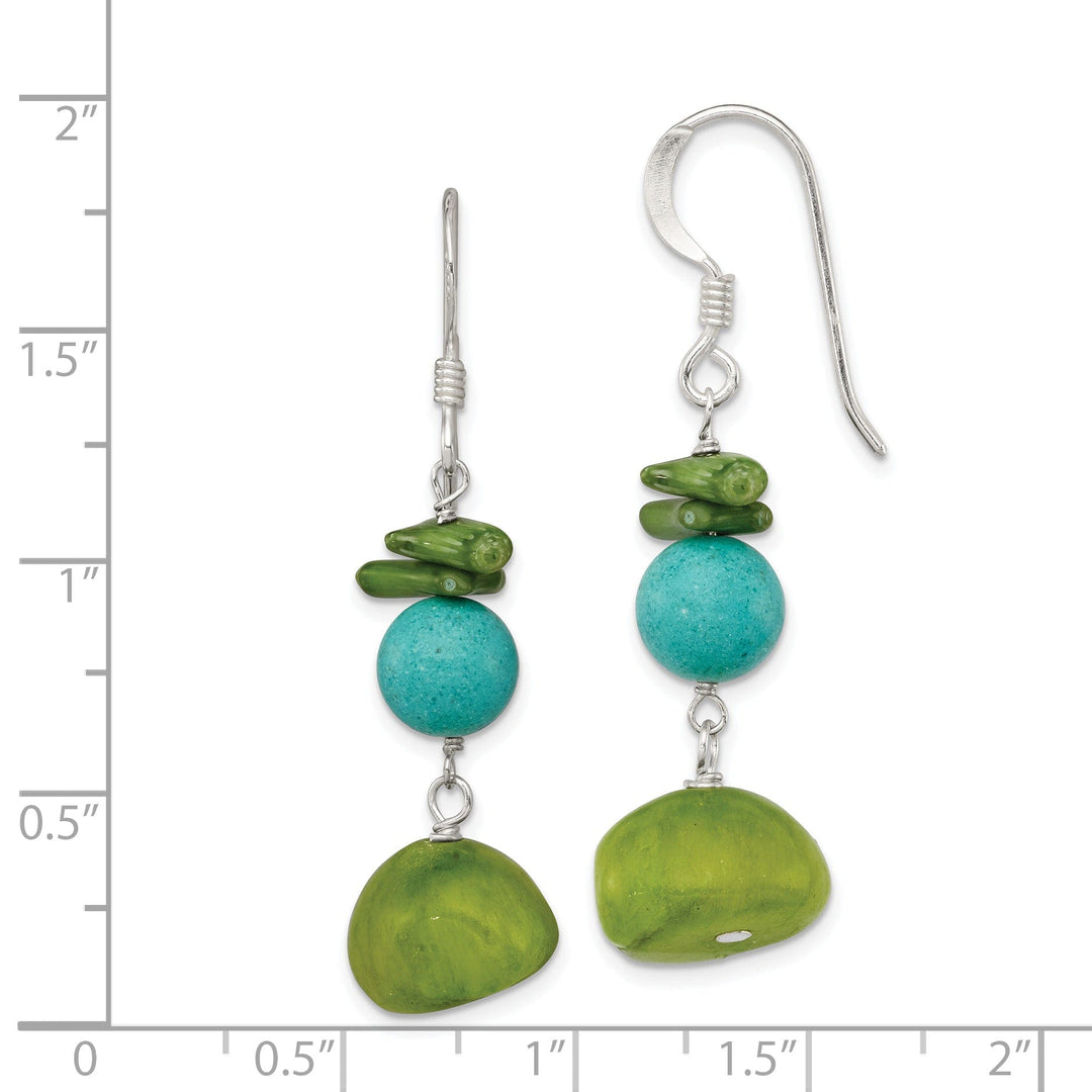 Silver Jade Green Coral Howlite Dangle Earrings
