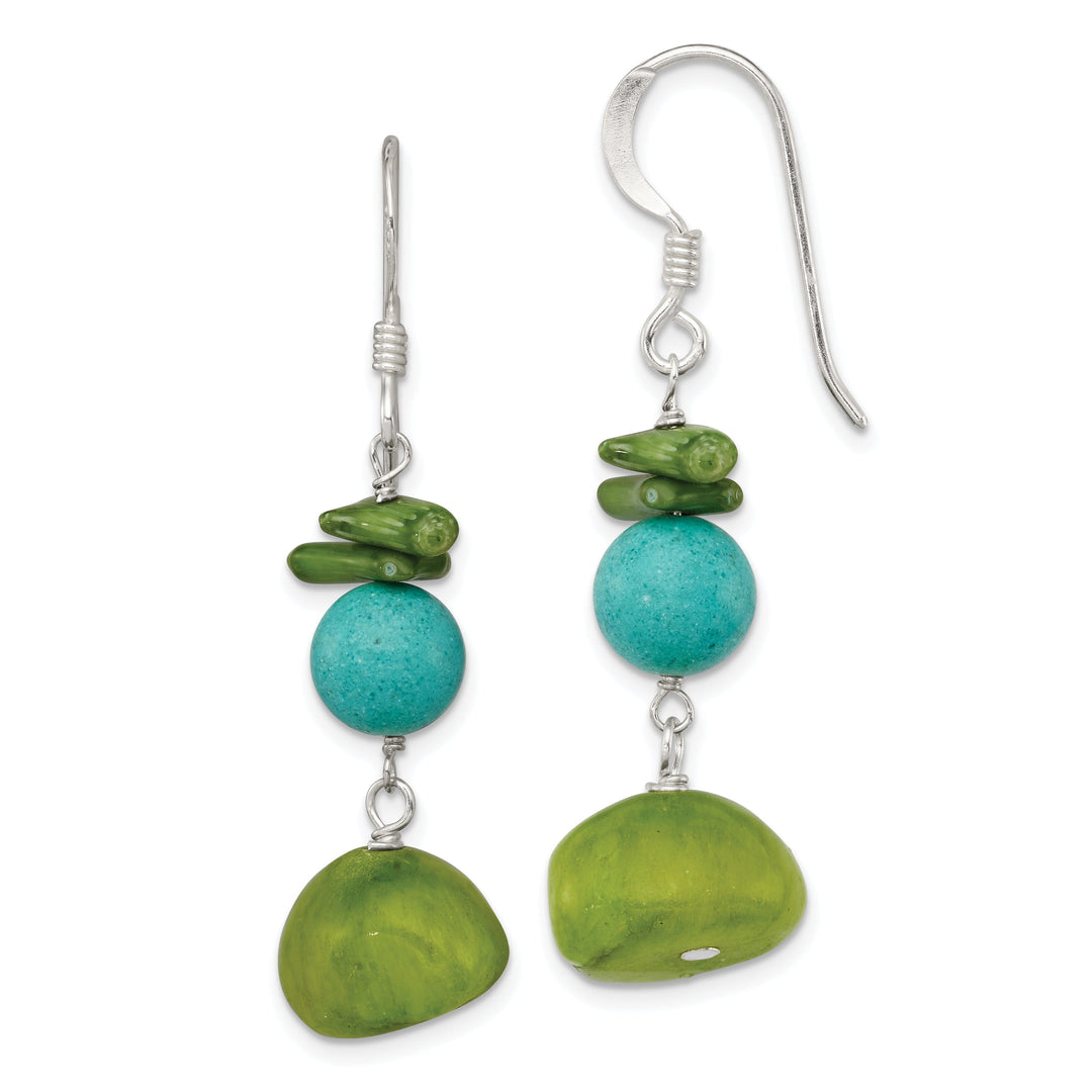 Silver Jade Green Coral Howlite Dangle Earrings
