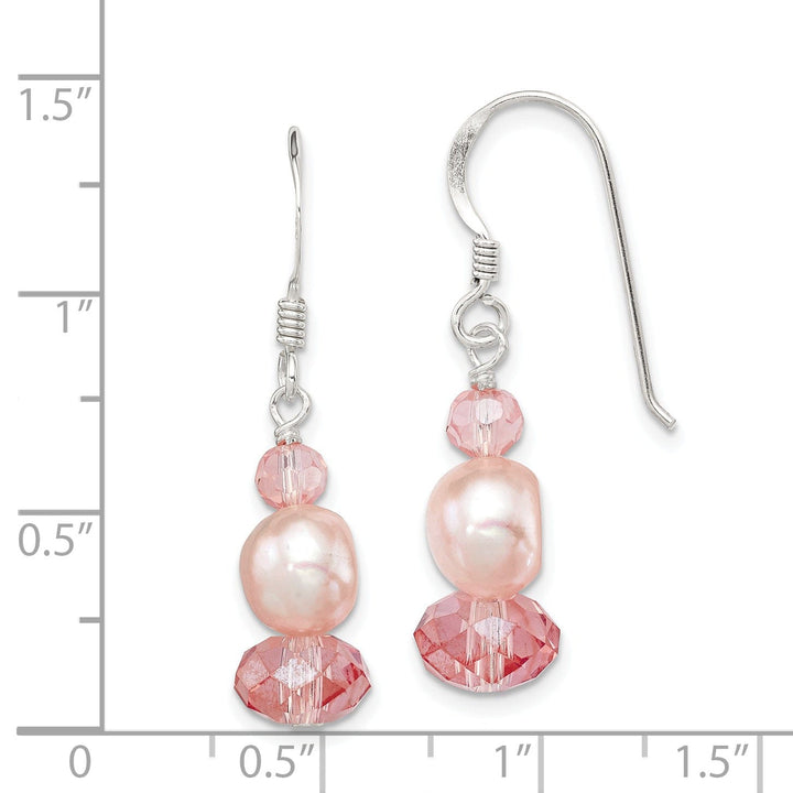 Silver Peach Crystal Pearl Drop Earrings