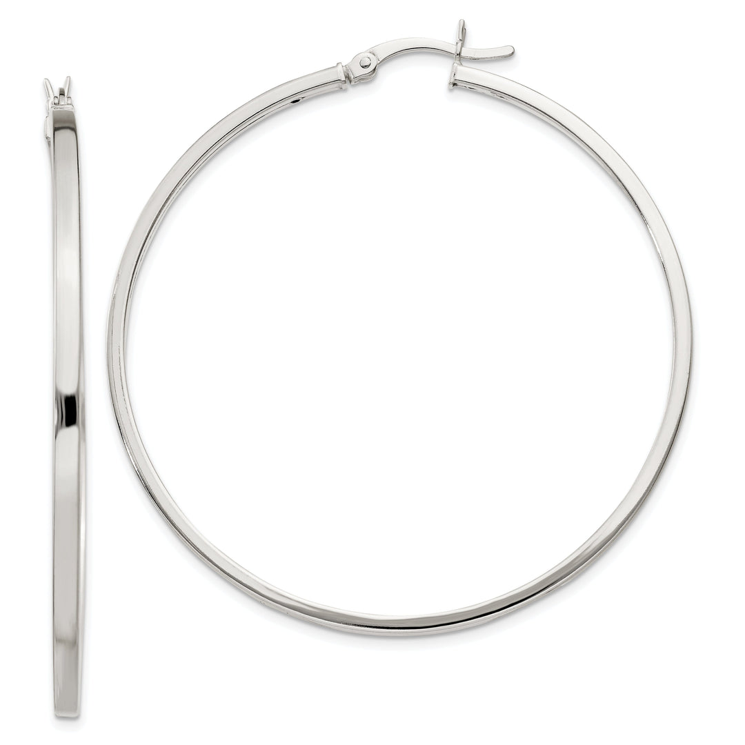 Silver Polished Hollow Hoop Hinged Back Earring