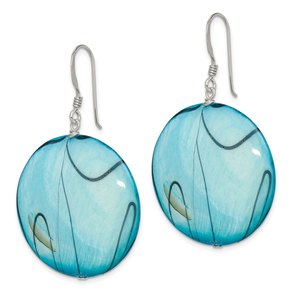 Silver Mother of Pearl Blue Disc Dangle Earring