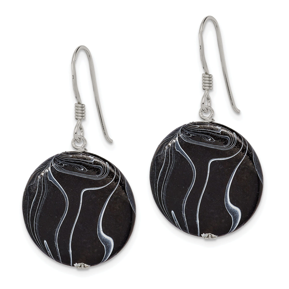 Sterling Silver Black Agate Dangle Disc Earring