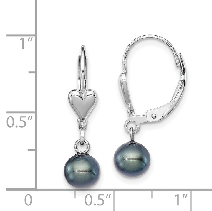 Silver Black Pearl Dangle Leverback Earrings