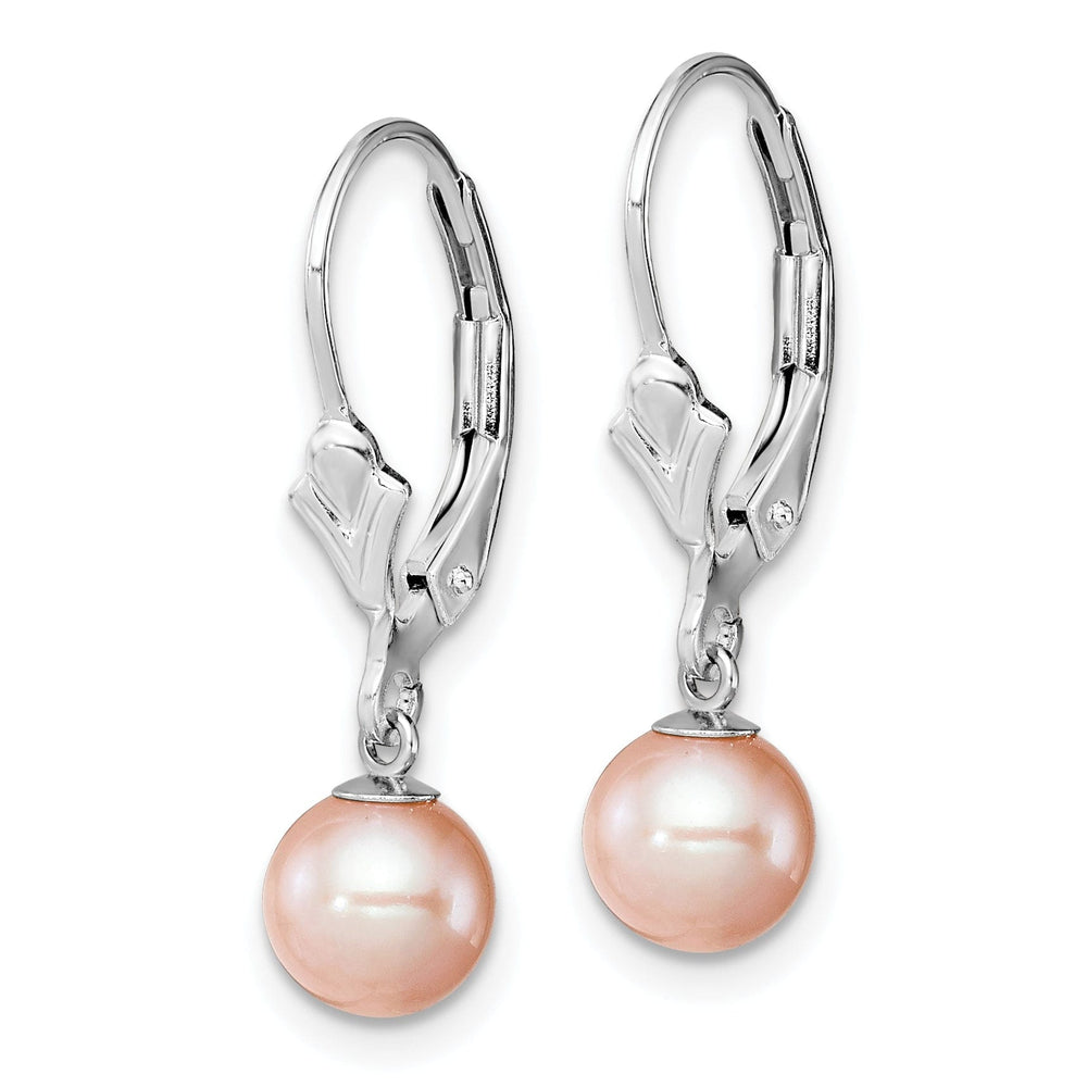 Sterling Silver Pink Pearl Leverback Earrings