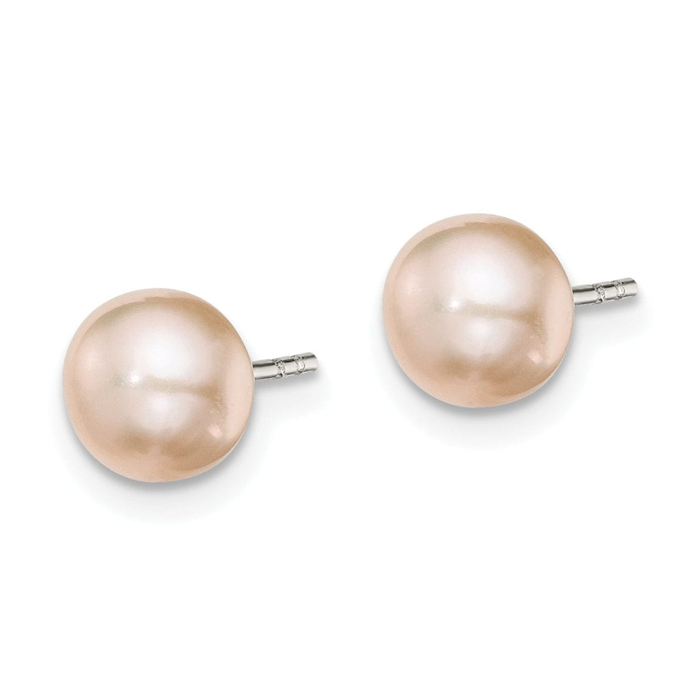 Silver Pink Fresh Water Button Pearl Earrings