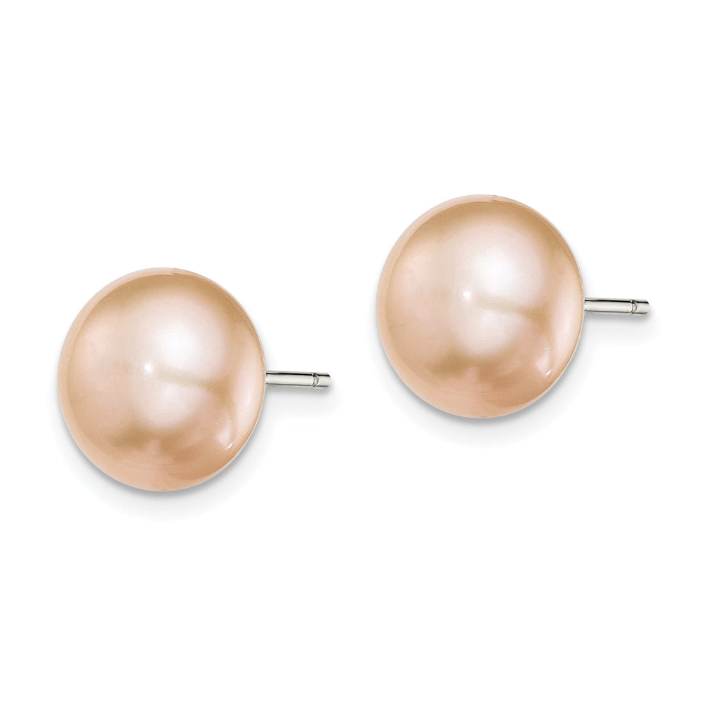 Silver Pink Fresh Water Button Pearl Earrings