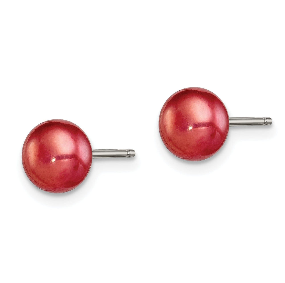 Silver Button Pearl Burgundy Post Earrings