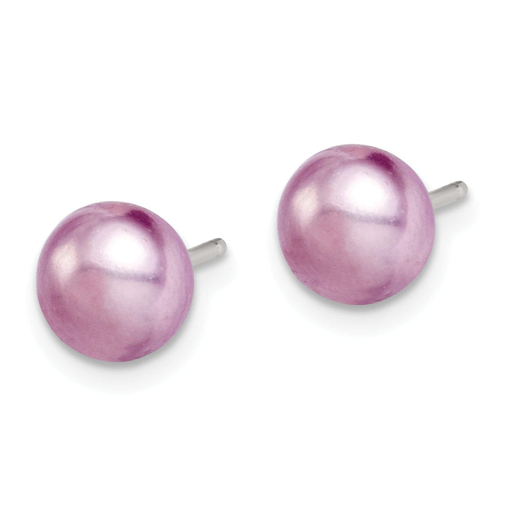 Silver Button Pearl Lavender Post Earrings