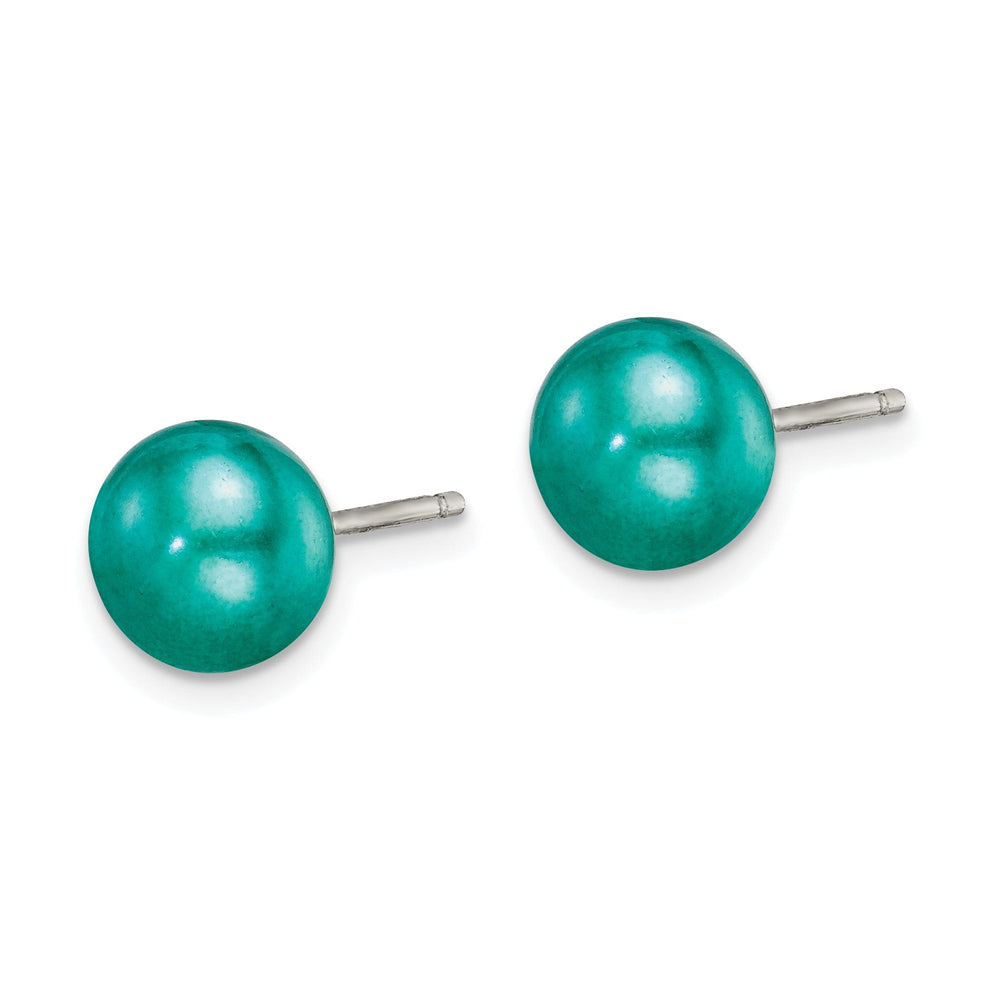 Sterling Silver Button Pearl Teal Post Earrings