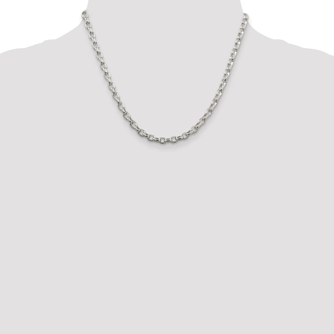Silver Polish 4.40-mm Fancy Oval Rolo Necklace