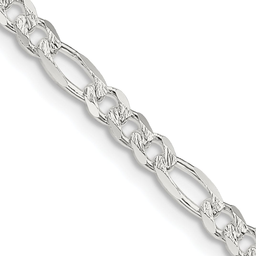 Silver 4.00-mm Solid Pave Flat Figaro Chain