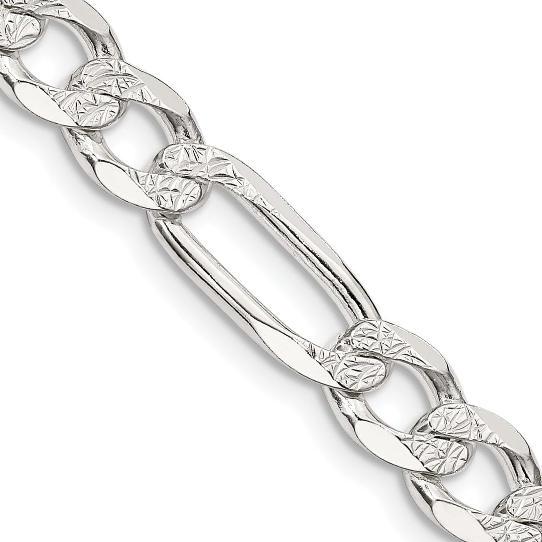 Silver 7.00-mm Solid Pave Flat Figaro Chain