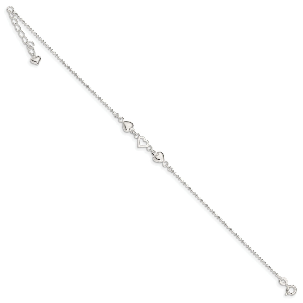 Sterling Silver 10inch Hearts Anklet