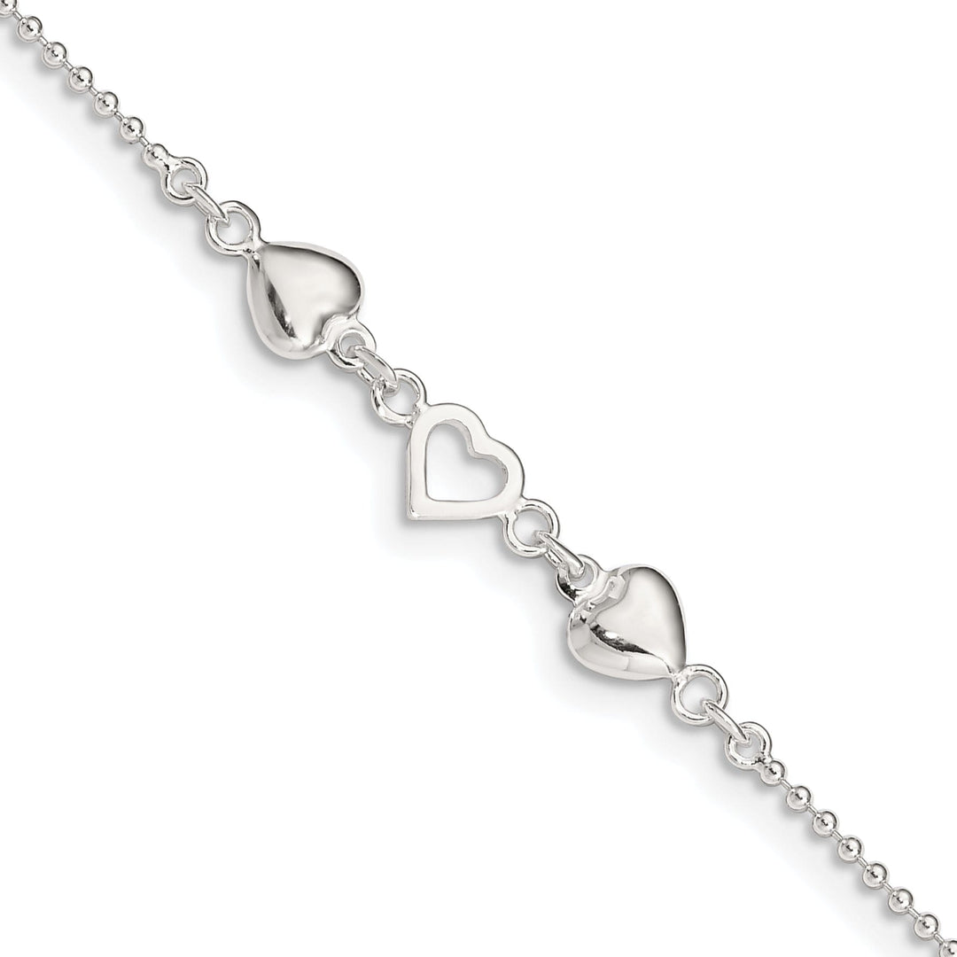 Sterling Silver 10inch Hearts Anklet