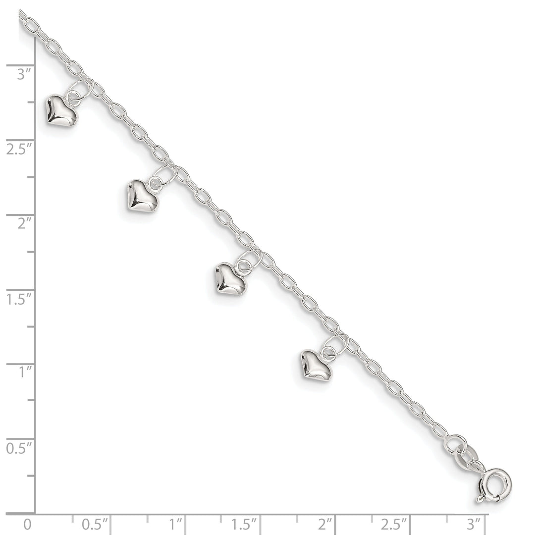 Sterling Silver 9inch Puffed Heart Anklet