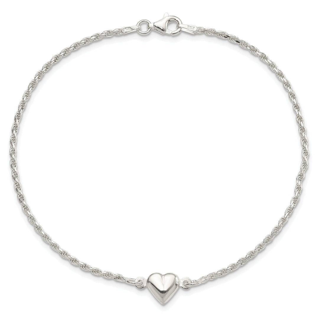Sterling Silver Puffed Heart Anklet