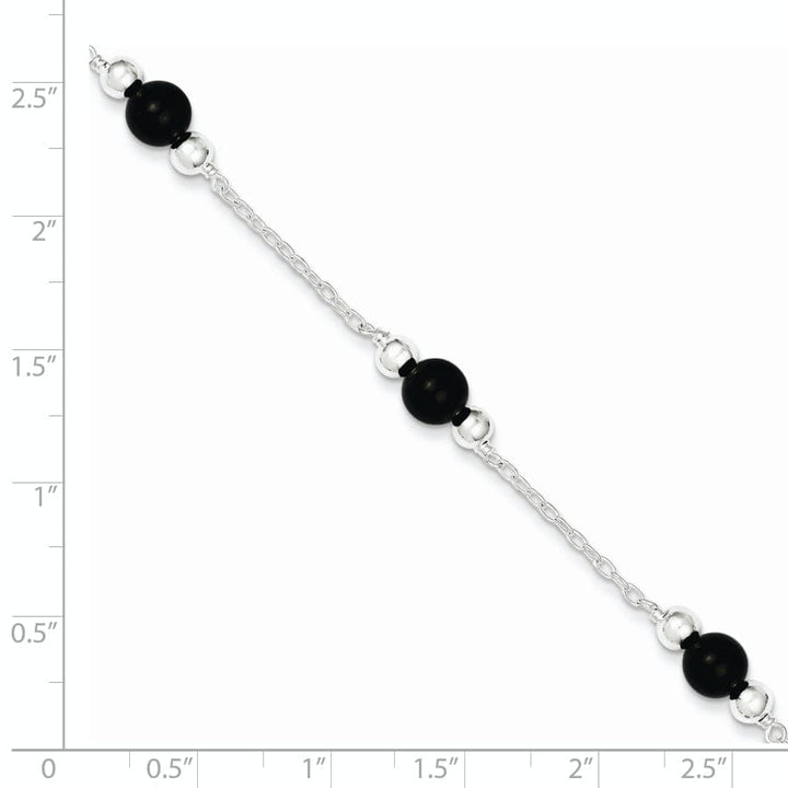 Sterling Silver 9inch Onyx Anklet