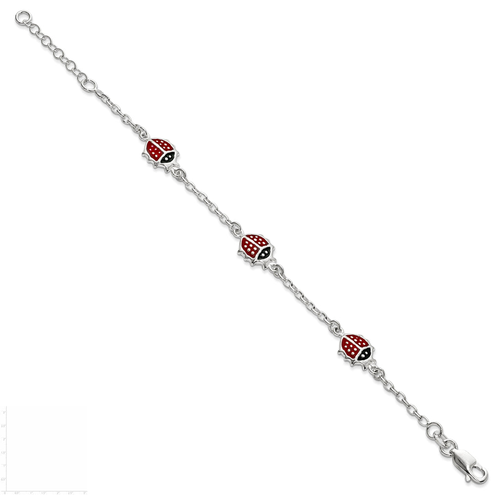 Silver Red Enamel Ladybugs Childs Bracelet