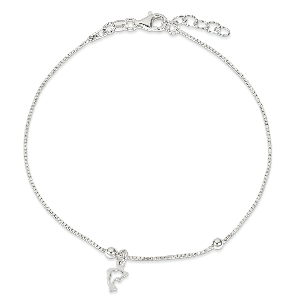 Sterling Silver Box Chain with Dolphin Anklet