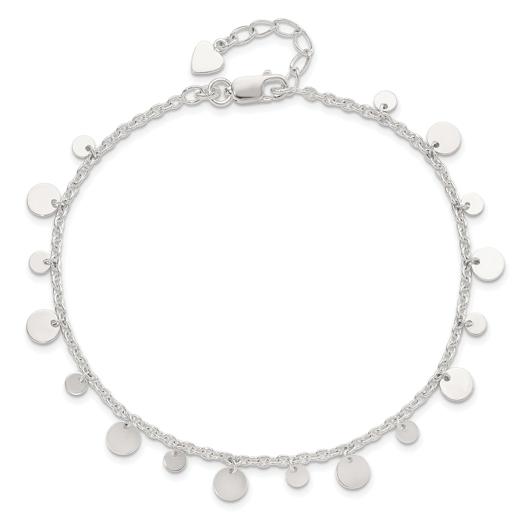 Sterling Silver Dangling Circle Heart Anklet