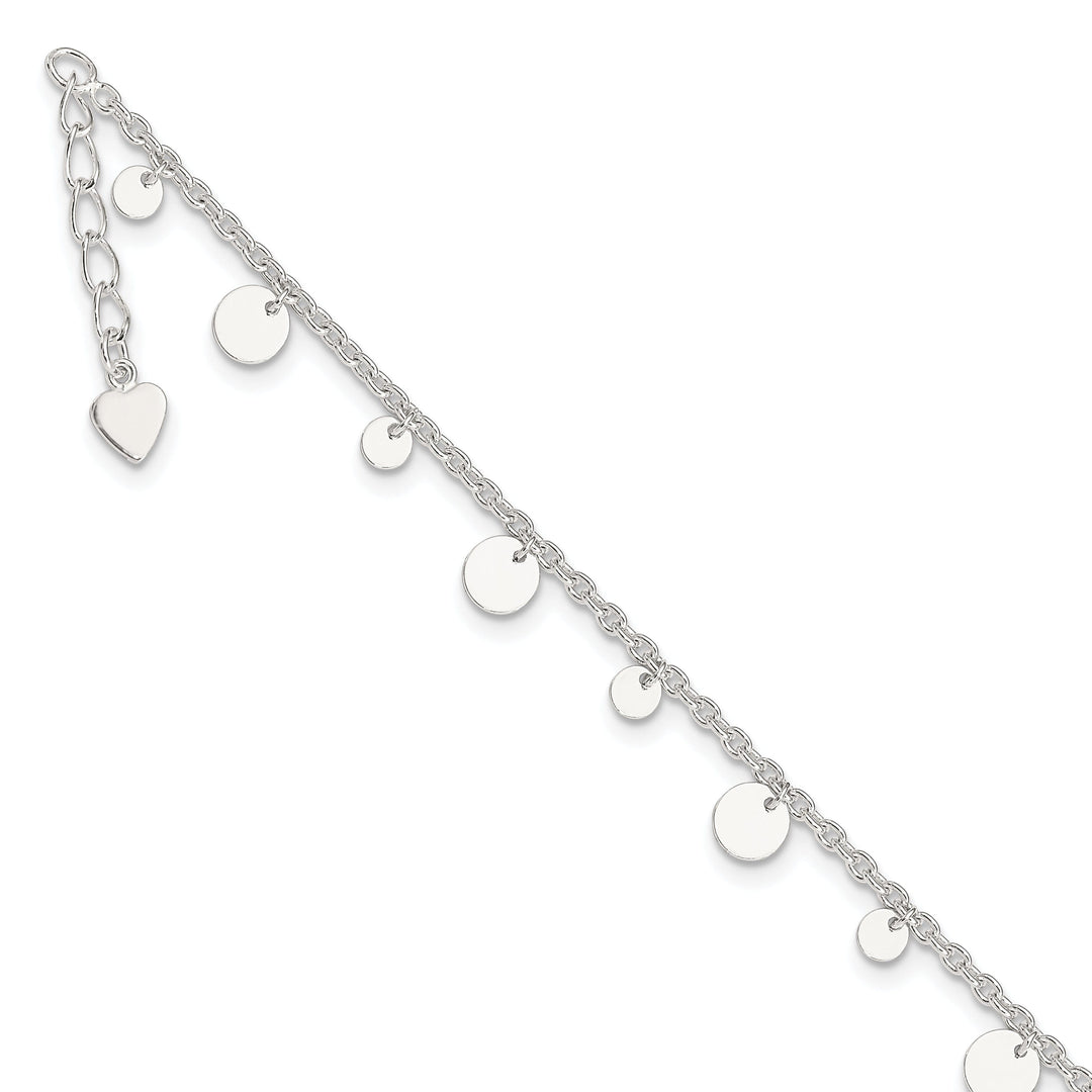 Sterling Silver Dangling Circle Heart Anklet