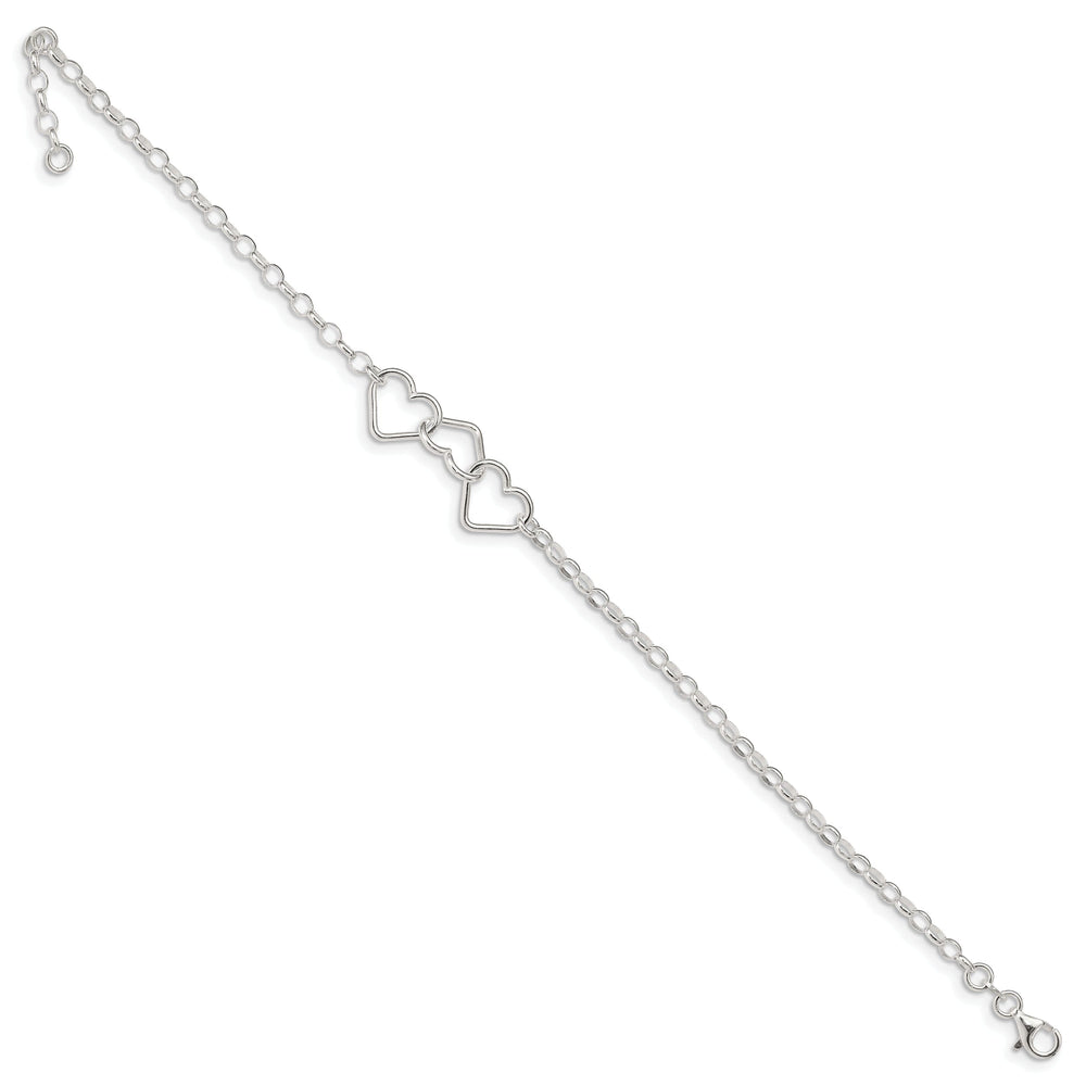 Silver Rolo Chain With 3 Interlocking Heart Anklet