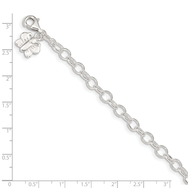 Silver Small Oval Rolo Link Butterfly Anklet