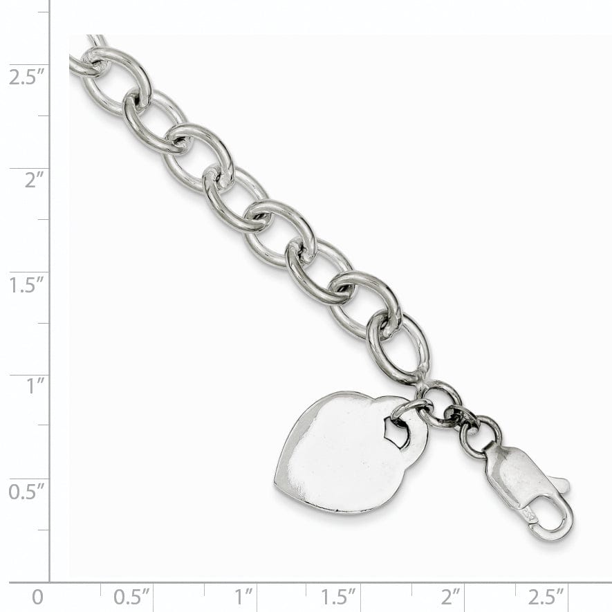 925 Sterling Silver Heart Charm 7.25-inch Bracelet