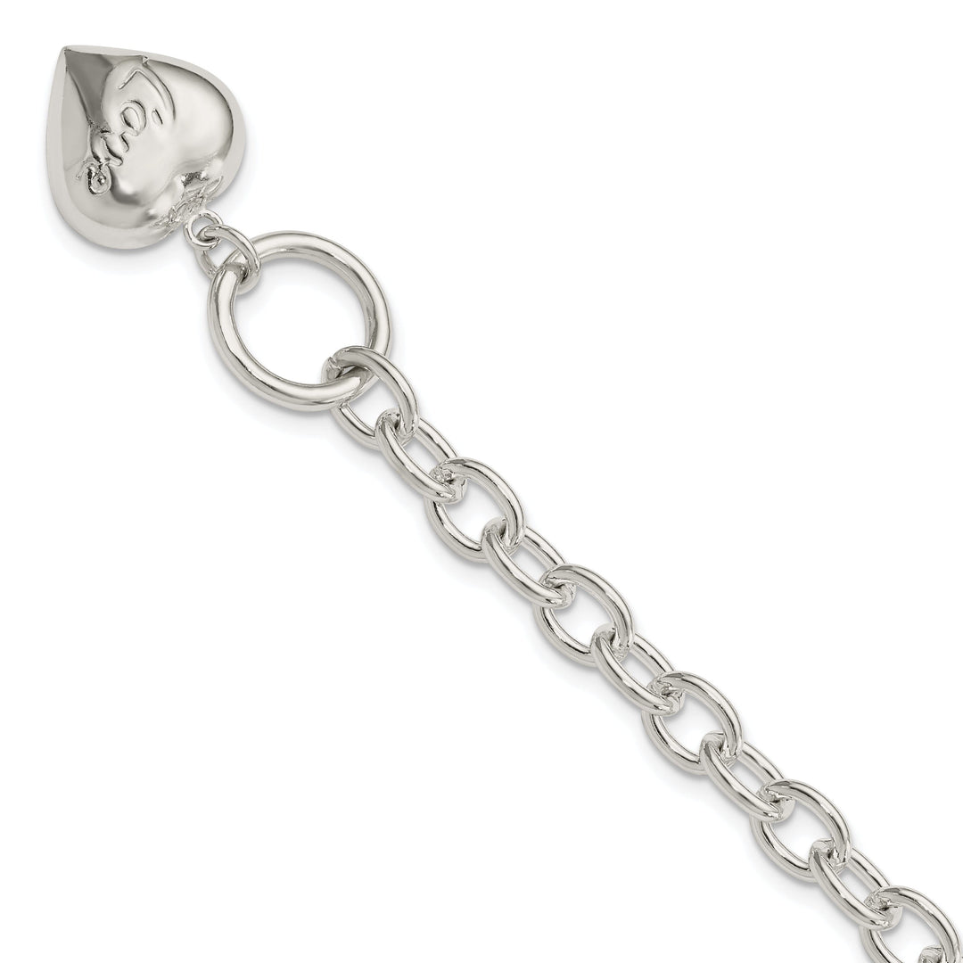 Sterling Silver Puffed Heart Charm Bracelet