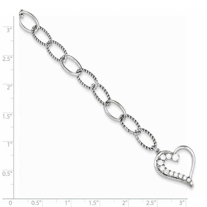 Sterling Silver Journey Heart C.Z Dangle Bracelet