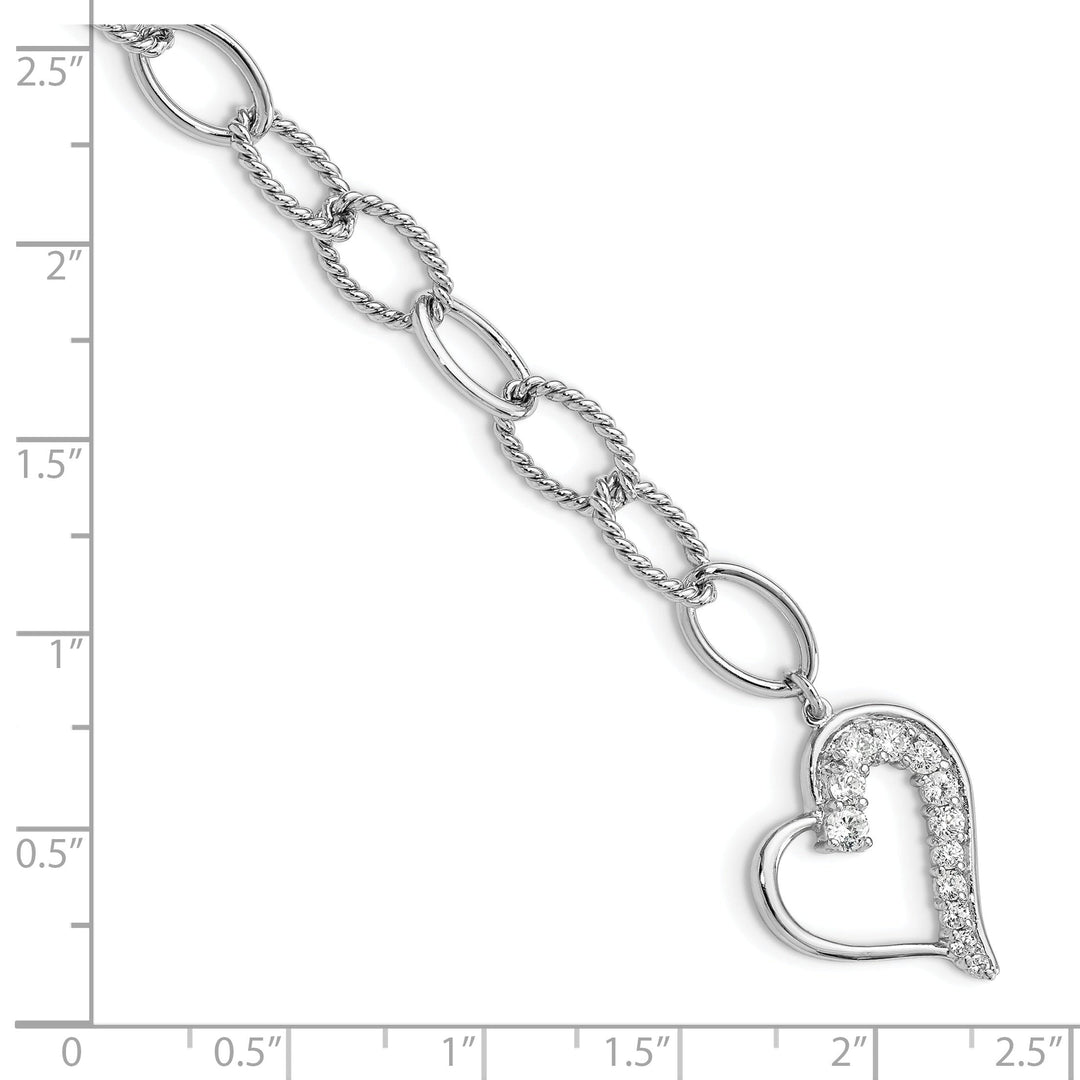 Sterling Silver Journey Heart C.Z Dangle Bracelet
