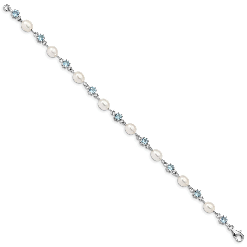 Silver Blue C.Z Fresh Water Pearl Bracelet