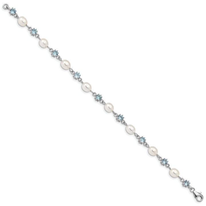 Silver Blue C.Z Fresh Water Pearl Bracelet