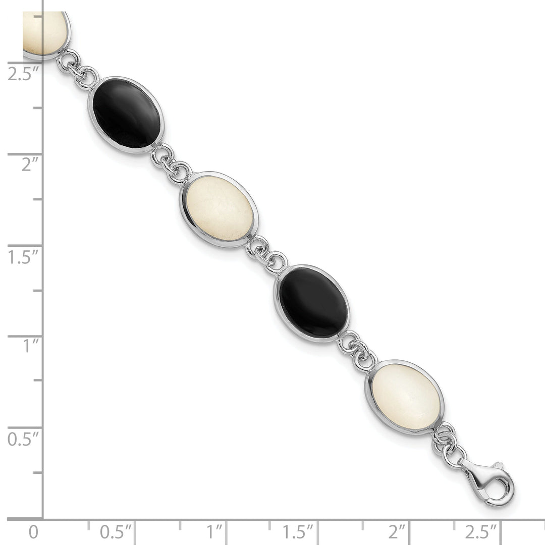 Sterling Silver Onyx Mother of Pearl Bracelet