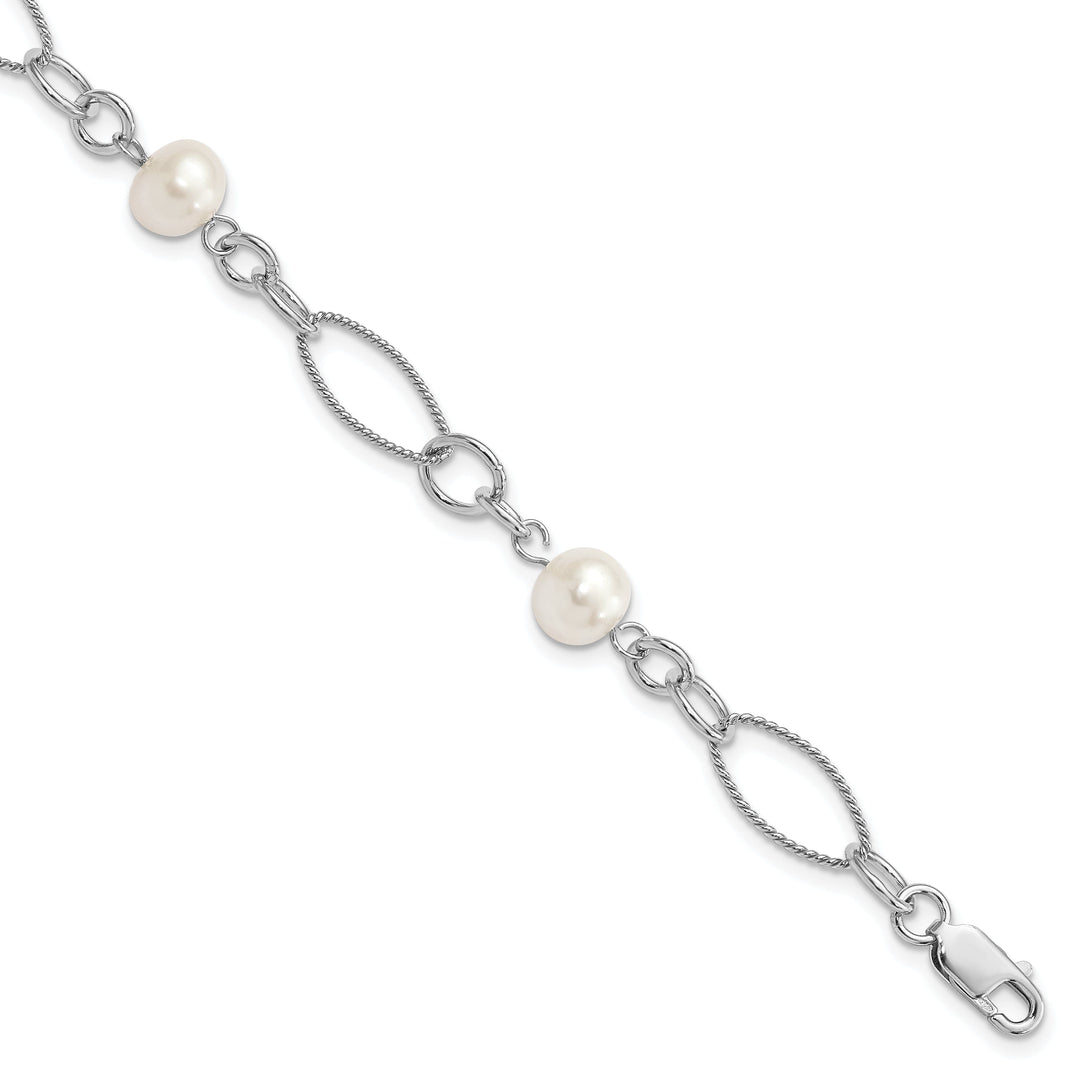 Silver Polish Finish Fresh Water Pearl Bracelet