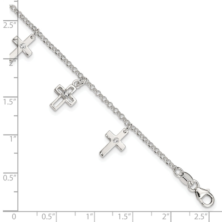 Silver Polished C.Z Cross Children's Bracelet