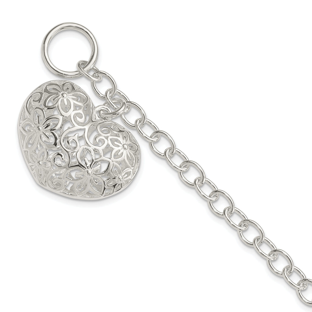 Silver Polished Finish Puffed Heart Bracelet