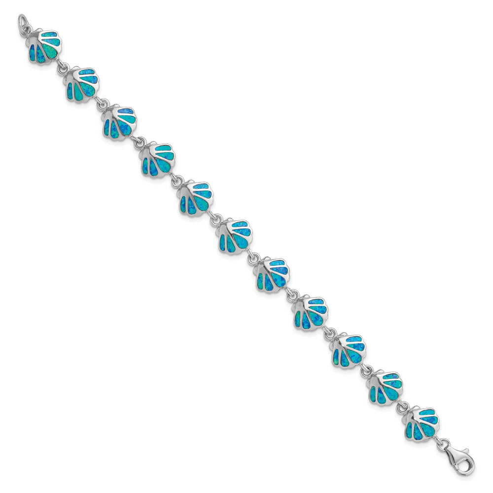 Silver Created Blue Opal Inlay Shell Bracelet