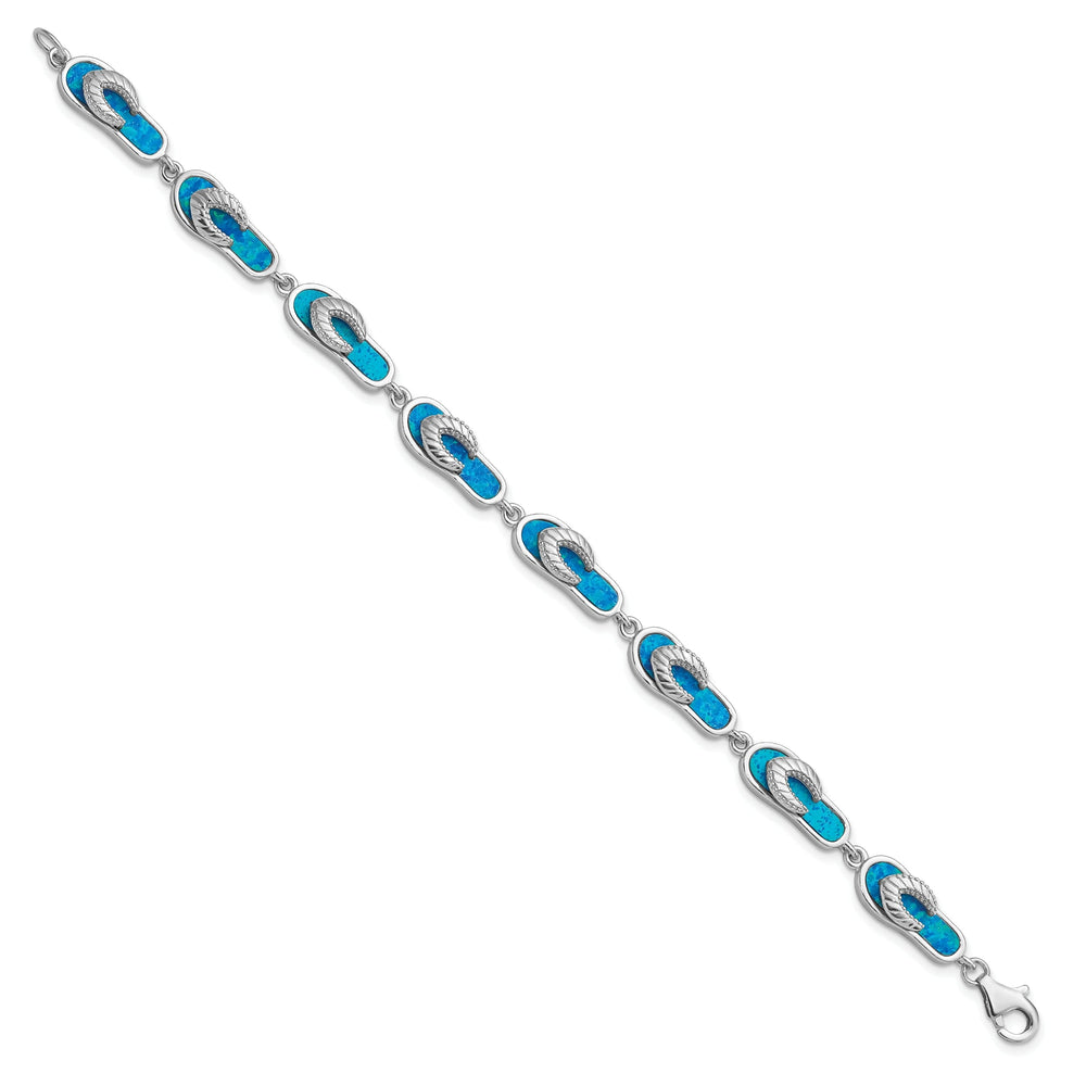 Silver Created Blue Opal Inlay Sandal Bracelet