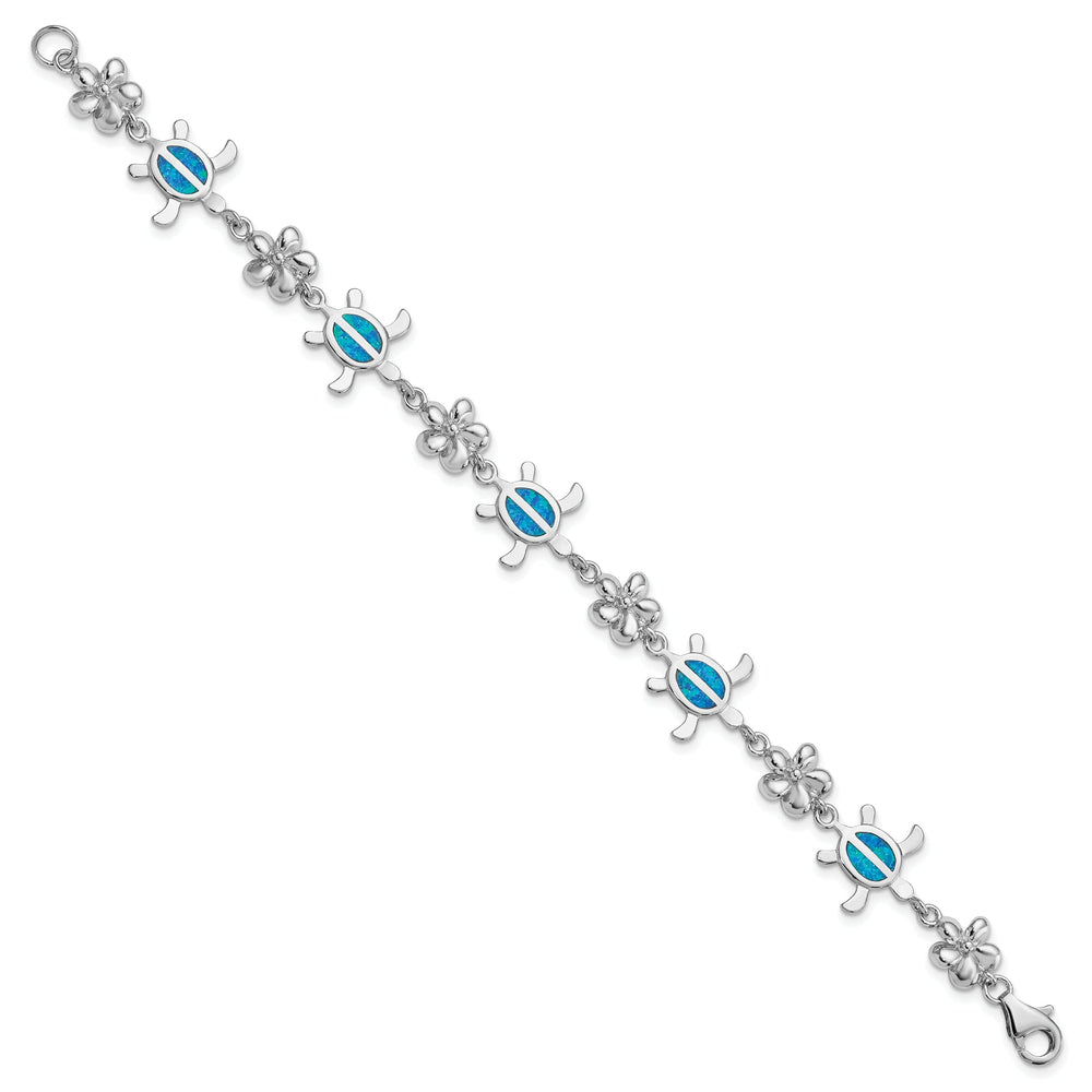 Silver Blue Opal Inlay Tortoise Flower Bracelet