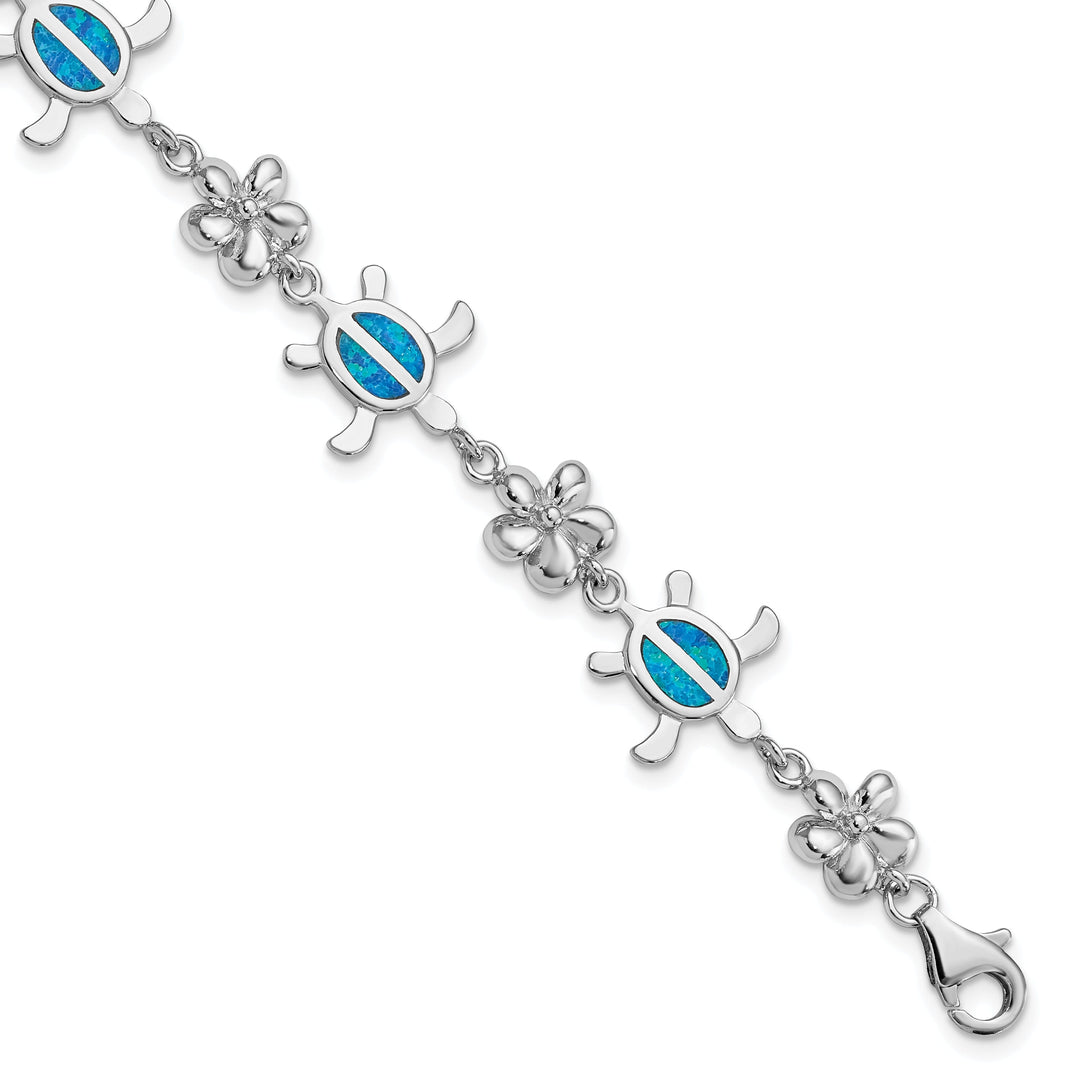 Silver Blue Opal Inlay Tortoise Flower Bracelet
