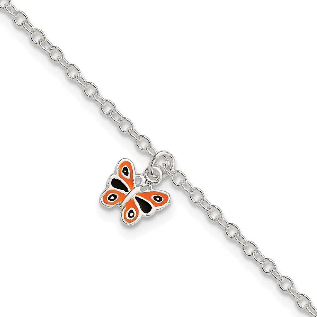 Silver Enamel Dangle Butterfly Bracelet