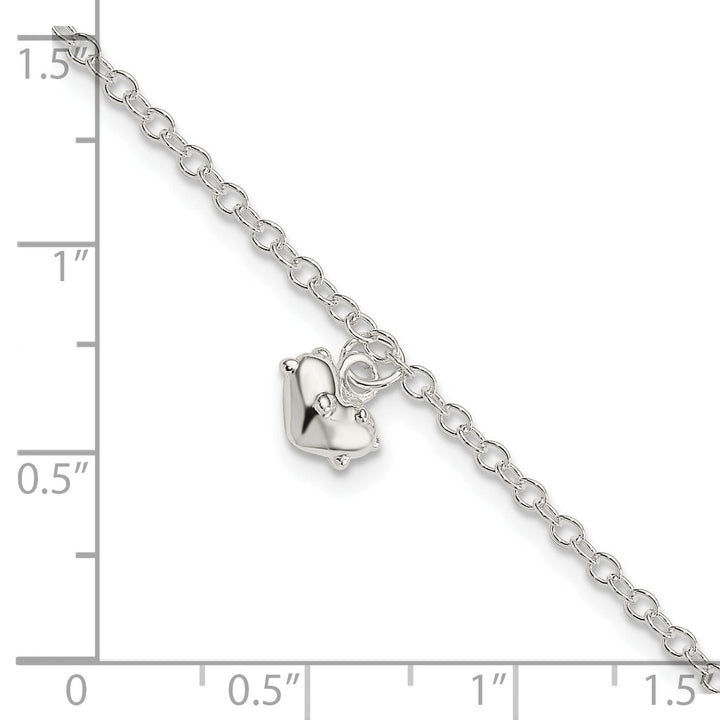Silver Childrens Dangle 3-D Heart Bracelet
