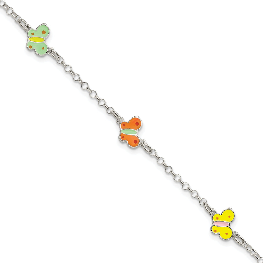 Silver Children's Enameled Butterfly Bracelet