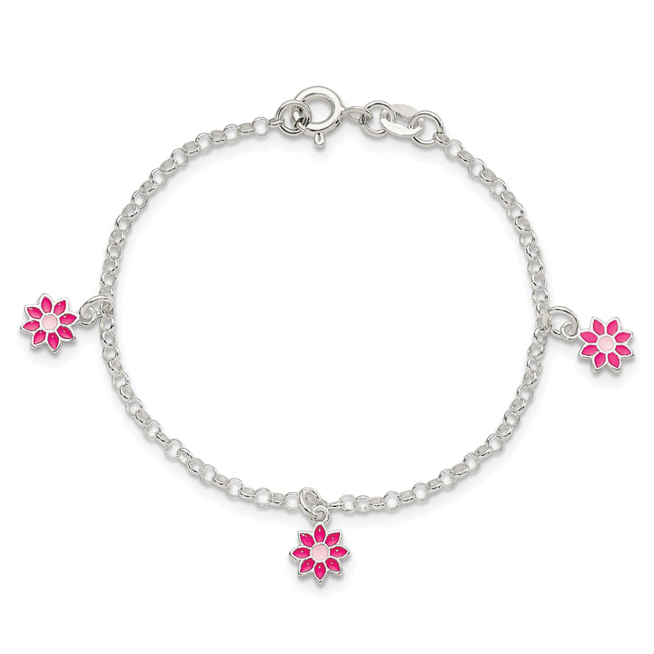 Silver Children Enameled Dangle Flower Bracelet