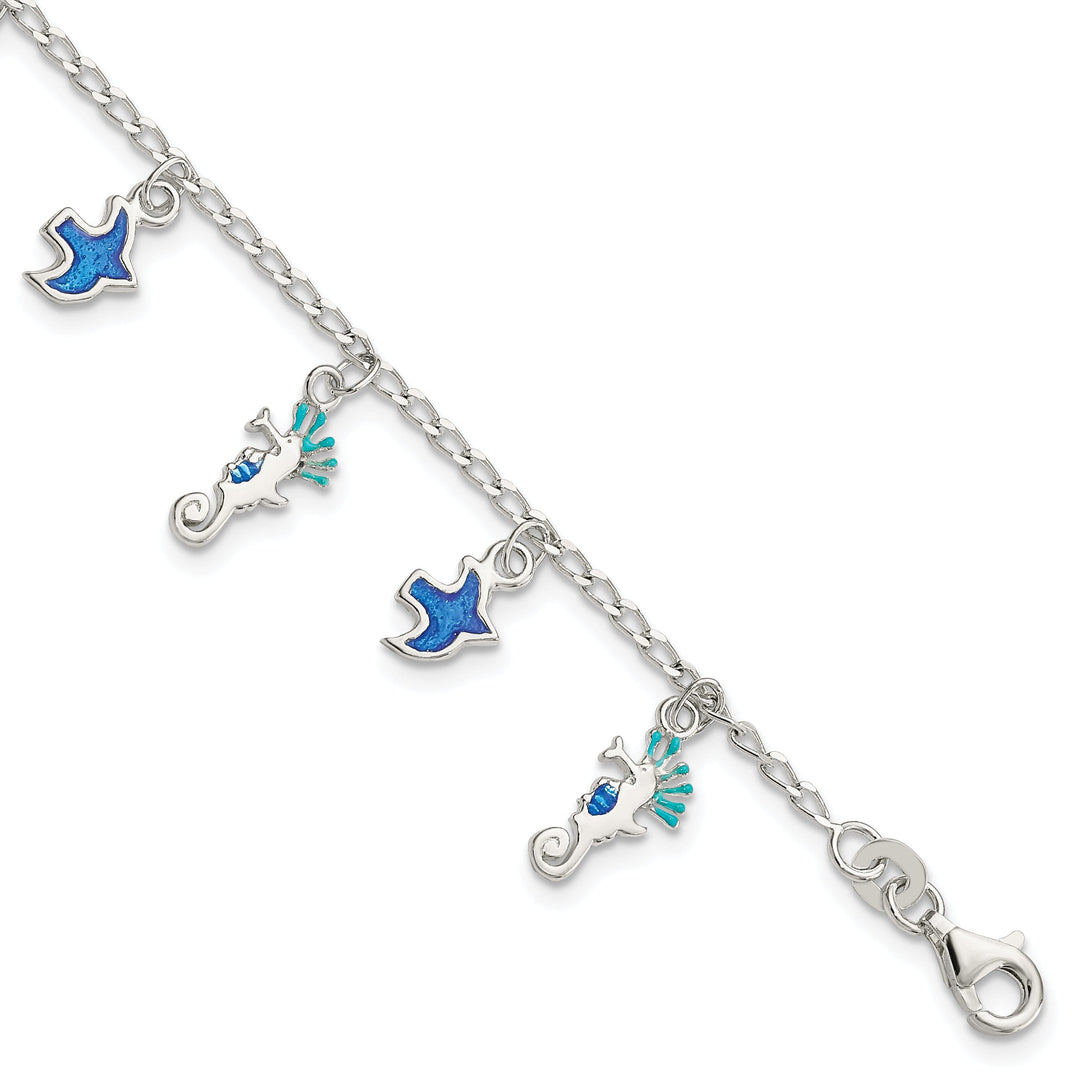 Silver Seahorse Bird Dangle Childs Bracelet