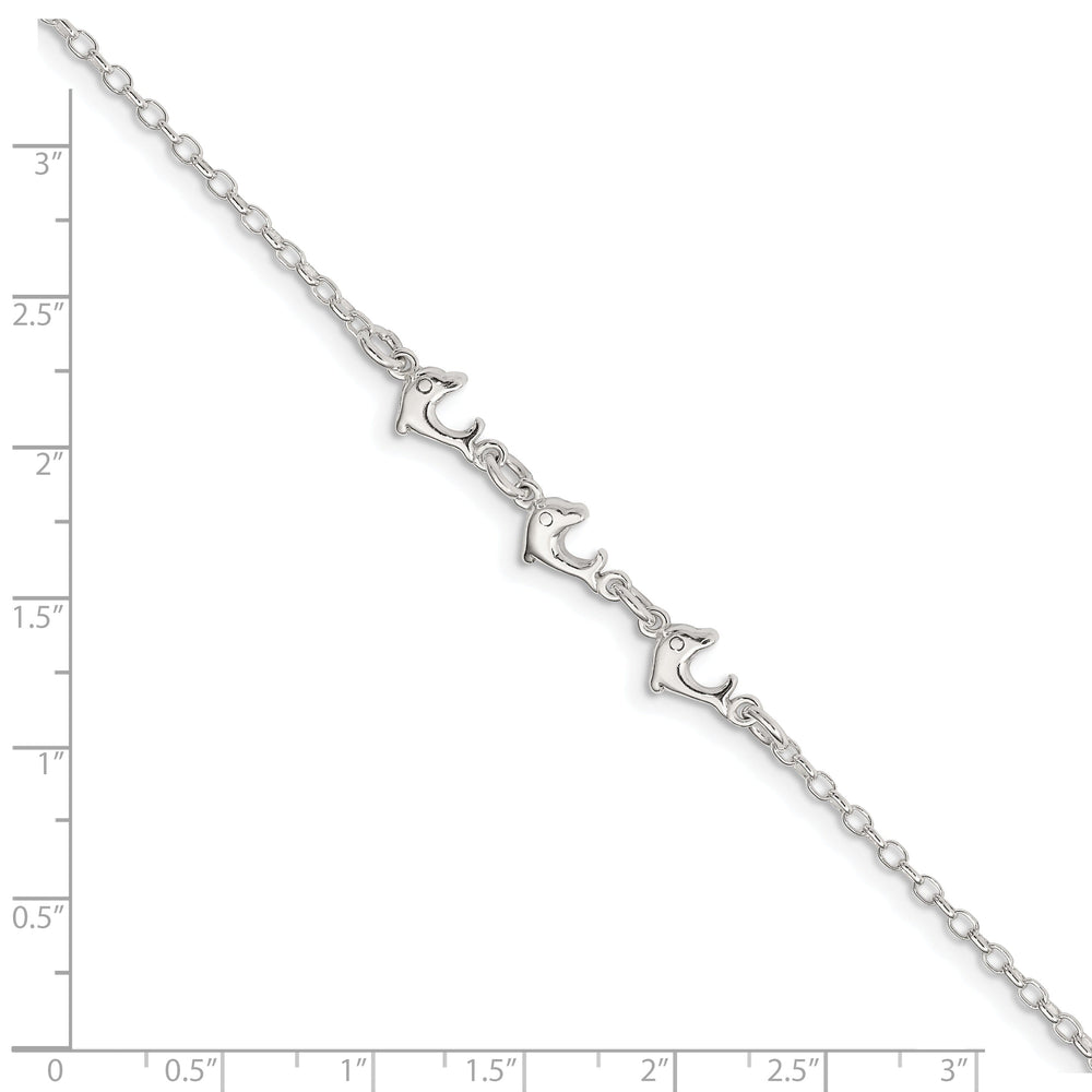 Sterling Silver 3 Dolphins Anklet