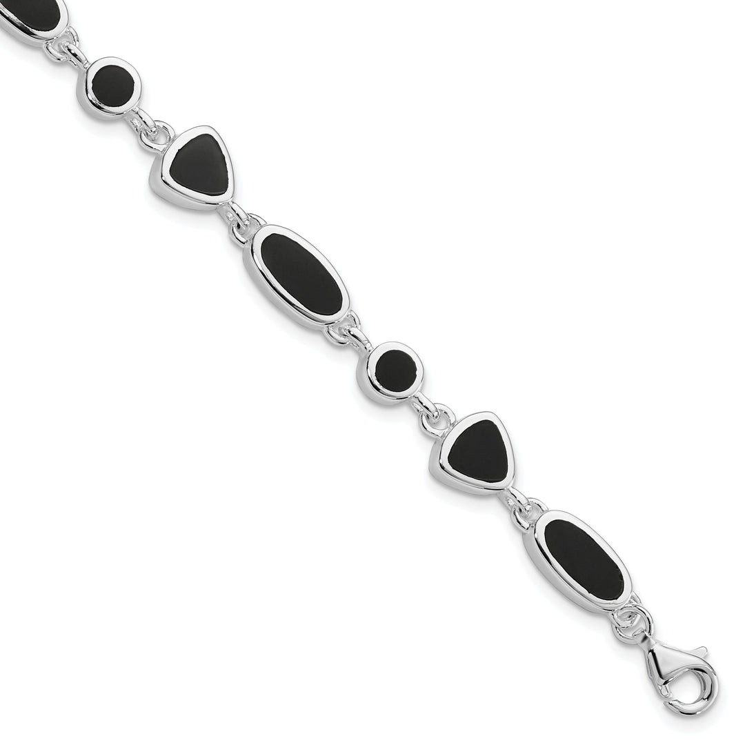 Sterling Silver Flat Open Back Onyx Bracelet