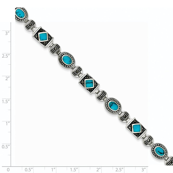 Silver Synthetic Turquoise Marcasite Bracelet