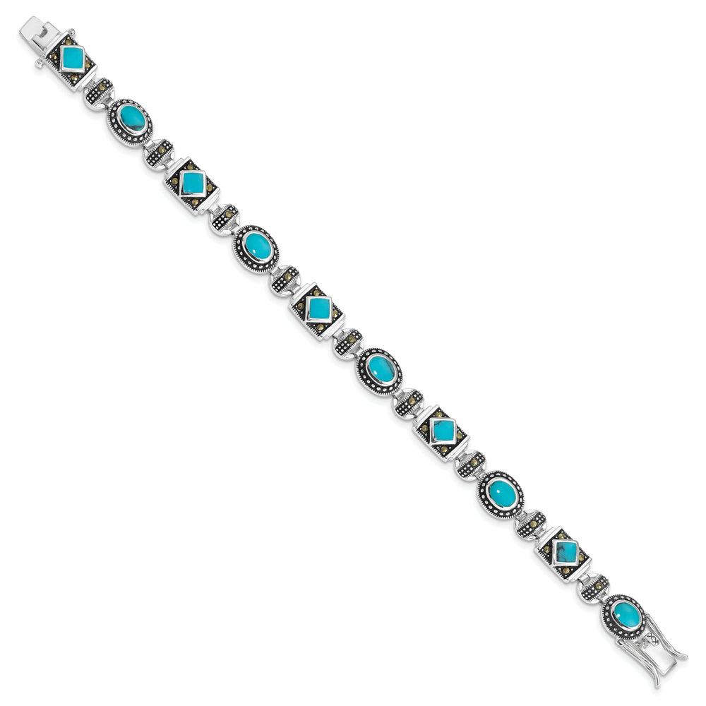 Silver Synthetic Turquoise Marcasite Bracelet